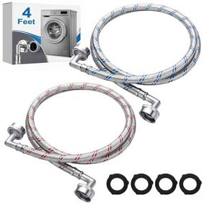 lot 8150 image: Otoolling 2 Pack 4ft Stainless Steel Washing Machine Hose with Double 90 Degree Elbow for Tight Spaces Proof Hot and Cold Water Supply Hoses 34in FHT Connectors for Wash Machines
