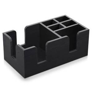 lot 8151 image: Mifoci Wooden Bar Caddy with 6 Compartments, Pinewood Bar Caddy Napkin and Straw Holder Organizer Cocktail Napkin Holder Condiments for Home Office Kitchen Countertop (Black,10.6 L x 5.5 W)