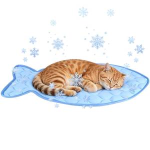 lot 8161 image: SZEE Cat Cooling Mat, Cooling Mat for Cats, with Ice Silk Fabric, Machine Washable, Fish-Shaped, for Bed, Sofa, Floor, Car Seat and Crate, with Anti-Slip Bottom (27in  18in)
