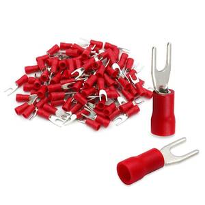 lot 8170 image: Baomain Fork Spade Terminal Connectors � Insulated, #6 Stud (3.7mm), 22-16 AWG (0.5-1.5mm�), Red, (100-Pack)