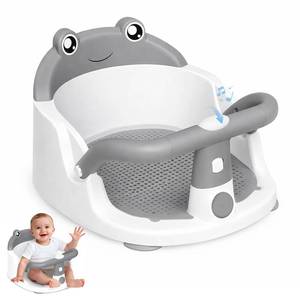 lot 9695 image: Baby Bath Seat for Babies 6 Months and Up - One-Handed Snap-On Armrest Baby Bath Chair  4 Suction Cup Non-Slip Baby Bathtub Seat with Storage Bag  Ergonomic Infant Bath Seats for Baby Sitting Up Grey