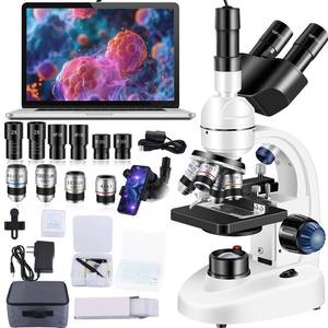 lot 9696 image: Woehrsh Trinocular Microscope 40X-5000X Magnification, Microscope for Adults, Laboratory Grade with Dual Mechanical Stage and HD USB Camera Microscope