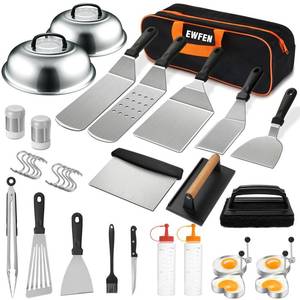 lot 9698 image: 35PCS Griddle Accessories Kit, Flat Top Grill Accessories Set for Blackstone and Camp Chef, Grill Spatula Set with Enlarged Spatulas, Basting Cover, Scraper for Outdoor Barbecue