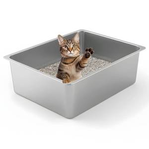 lot 9700 image: Kirecoo Large High Sided Stainless Steel Cat Litter Box, Non-Stick