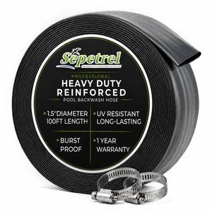 lot 9710 image: Sepetrel Pool Backwash Hose 1.5 Inch x 100 Feet  Heavy Duty Burst Resistant and Weatherproo Lay Flat Discharge Hose for Pool Sand Filter, Sump Pump, Inground and Above Ground Pools,Includes 2 Clamps