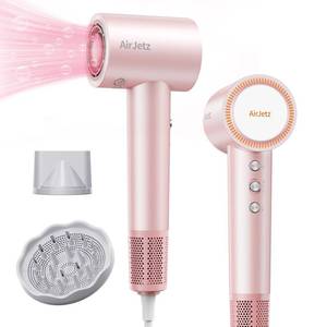 lot 9713 image: Hair Dryer, 160,000 RPM High-Speed Ionic Blow Dryer for Fast Drying, Professional Lightweight Hairdryer with Diffuser, Magnetic Nozzle, 4 Temps and 2 Speeds, Low Noise for Travel and Home - Pink