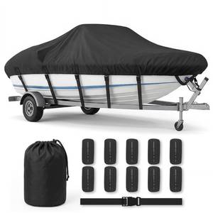 lot 9715 image: Heavy Duty 1200D Boat Cover for 14-16 FT V-Hull Boats, Marine Grade Trailerable Boat Cover with Adjustable Straps, UV Resistant Tear-Resistant Cover(Black)