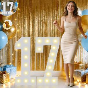 lot 9724 image: Pooqla 17th Birthday Decorations for Girls Boys, 2.4FT Light Up Numbers 17