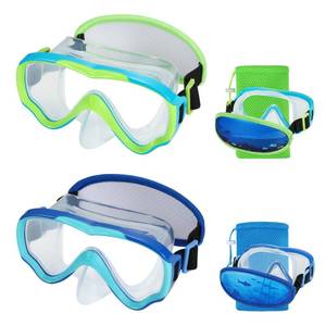 lot 9727 image: RUIGAO 2PK Kids Goggles Age 6-14, Diving Mask Elastic No TangleStrap, Swimming Goggles with Nose Cover