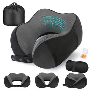 lot 10224 image: Cirorld Neck Pillow for Traveling, Travel Pillows for Airplanes,100percent Pure Memory Foam Travel Neck Pillow, Adjustable Flight Pillow, Portable Plane Accessories with Eye Mask, Earplugs, Carry Bag