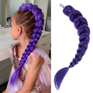 lot 10256 image: Getgal 24 inch Purple Braids Ponytail Hair Pre Braiding Hair with Tie Synthetic Purple Hair Extensions for Halloween Costume Cosplay24inch Braids Ponytail