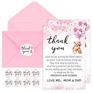 lot 10261 image: Kisston 50 Sets Bear Baby Shower Thank You Cards 4 x 6 Inch Bear Greeting Cards with 50 Envelopes and Stickers Gift Card for Baby Shower Gender Reveal Birthday Party Favor Supplies for Girl Boy(Pink)
