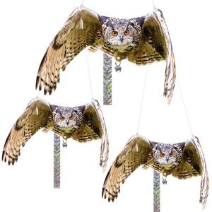 lot 10264 image: Vicsiyi Owls to Keep Birds Away 3Pack Fake Owls with Reflective Tape for Garden Patio, Reflective Hanging Decoration to Keep Birds Pigeon from Windows Tree