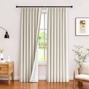 lot 11819 image: YZ HOME Extra Wide Pinch Pleated Curtains for Sliding Glass Door, Linen Natural Full Blackout Curtains for Bedroom Living Room Memory Trained Thermal Insulated Drapes with Hooks, 1 Panel, 70ftftWx90inL