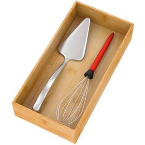 lot 11820 image: Bamboo Kitchen Drawer Organizer 12inx 6in, Storage Box for Utensil Organizer