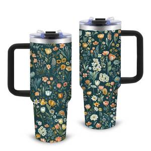 lot 11821 image: xiiai Wildflower Tumbler 30oz with Hand and Straws, Leak-proof, Floral Stainless Steel Insulated Coffee Mugs, Flower Themed Drinking Water Bottle