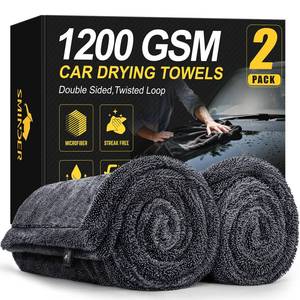 lot 11822 image: SMINDER 2-Pack 1200 GSM Car Drying Towels � Microfiber Towels for Cars (36in x 24in), Ultra-Absorbent, Streak-Free, Scratch-Free, No Water Spots, Double-Twist Pile and Edgeless Design