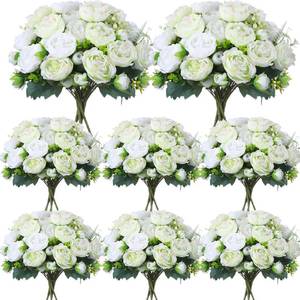 lot 11827 image: Geosar Artificial Peonies Flowers,White, Green,8 Bundles