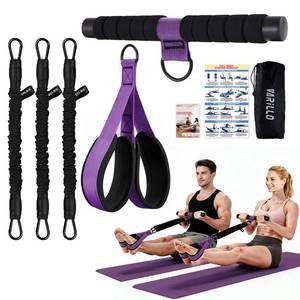 lot 11837 image: Multifunction Pedal Resistance Band with Handle, 3 Tube Adjustable 304050LB Foot Pedal Puller Resistance Bands with Poster, Extended Length Tension Rope for Men Women Full Body Workout Home Gym