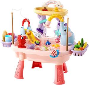 lot 11843 image: Lorveina Sand and Water Table for Kids with Electric Pump, 4-in-1, Pink