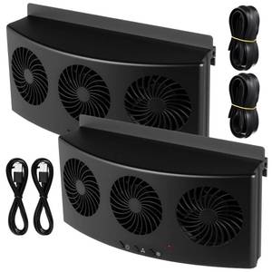 lot 11847 image: Tujoe 2 Pack USB Cable 3 Fans Car Exhaust Fan USB 3 Fans Car Window Air Vent Radiator Cooling Vent Exhaust for General Types(Black)