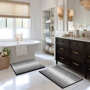 lot 11856 image: BSICPRO Bathroom Rugs and Mats Sets, 2 Piece Thick Absorbent Chenille Bath Mat Set Non Slip, Soft Shaggy Bath Room Floor Mats , Machine Washable (20in x 32in Plus 16in x 24in, Black)