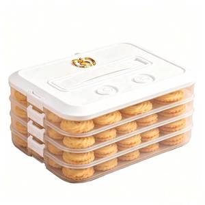 lot 11857 image: Rzmyencg 4-Layer Cookie Containers with Lids Airtight,Food Storage Stackable Snack Container,Cookie Carrier,Dumpling Storage Box,Time Recoder