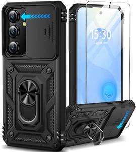 lot 12000 image: Taisairu for Samsung Galaxy S24Samsung Galaxy S25 Case with Screen Protector and Slide Camera Lens Cover, Built-in Ring Stand Protective Phone Case for Samsung S25 CaseSamsung S24 Case (Black)