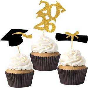 lot 12004 image: OHOME Graduation Decorations 2026 2027-  36PCS Graduation Cupcake Toppers - Mini Cake Decorations for Class of 2026,Diploma, 2026, Grad Cap Set (Black)