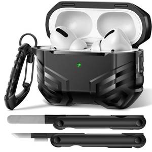 lot 12010 image: MOBOSI for AirPods Pro 2 Case with Lock, Compatible with AirPod 2nd Gen Cover Fit for MagSafe, Military Grade Hard Shell for iPods Pro2 with Cleaner Kit and Keychain for Men(2023), Bright Black