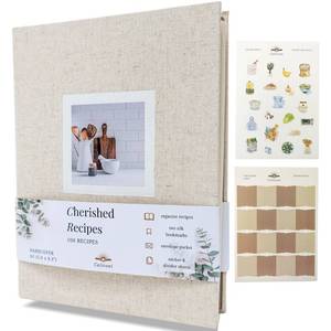 lot 12017 image: Caliconi Blank Recipe Notebook With Linen Hardcover - The Perfect Neutral Recipe Book To Write In Your Own Recipes - Simple Blank Cookbook to Organize Your Recipes - 200 Page Recipe Journal