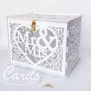 lot 12018 image: Jolik Wedding Money Box Holder with Sign, Large Rustic Wood Wooden DIY Envelop Gift Card Shadow Boxes with Lock Slot for Reception Anniversary Graduation Birthday Party Parties (Mr and Mrs, White)