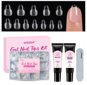 lot 12021 image: Misssix Extra Short Almond Gel Nail Kit, 216Pcs Pre Etched Clear Nails Tips