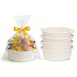 lot 12022 image: Yanchexp 4 Pack Small Woven Basket with Gift Bags and Ribbons, Small Rope Basket 12inx 8inx 5in, Baskets for Gifts Empty, Gift Basket for Christmas, Thanksgiving and Home Shelf Storage
