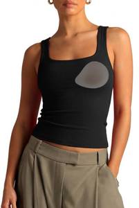 lot 12042 image: SUUKSESS Women Cotton Rib Squre Neck Tops Sleeveless Summer Padded Basic Tank Top (Black, S)