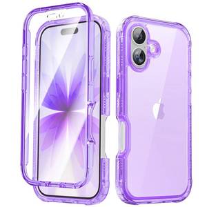 lot 12057 image: Lifedance Rugged Full-Body Case for iPhone 16, Built-in Screen Protector, 10FT Military Drop Tested, Clear Shockproof Phone Case Cover for iPhone 16 6.1in, Clear Purple
