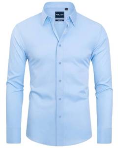 lot 12058 image: Alimens and Gentle Menfts Sky Blue Dress Shirt Slim Fit Long Sleeve Stain Shield Button Down Shirts Wedding Graduation M