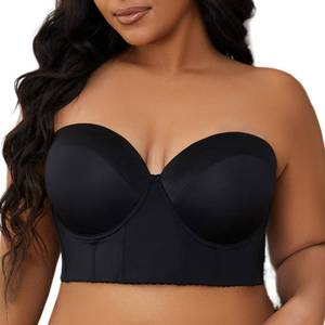 lot 12064 image: SEA BBOT Longline Strapless Bra for Big Busted Women Full Coverage Corset Bra Hide Back Fat Seamless T-Shirt Bra Black 42DDD