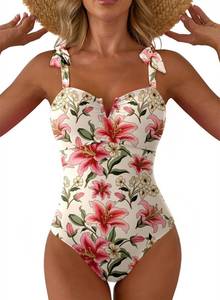 lot 12069 image: Aleumdr Womens One Piece Swimsuit Boho Floral Swimwear Red Large