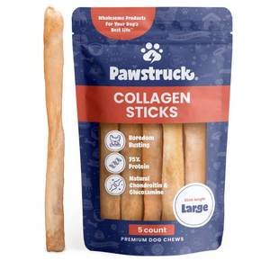 lot 12076 image: Pawstruck Natural Large 12in Beef Collagen Sticks for Dogs � Long-Lasting Rawhide Alternative, High Protein Treats with Chondroitin and Glucosamine � 5 Pack