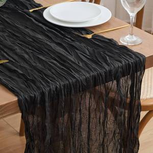 lot 12082 image: Aseeftm Black Cheesecloth Table Runner Summer 10FT Boho Gauze Rustic Sheer