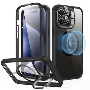 lot 12084 image: ESR for iPhone 15 Pro Max Case with StandandScreen Protector, Clear Black