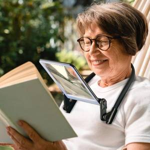 lot 12088 image: Magnifying Glass with LED Light for Reading,Hands Free Book Light with 3 Color Dimmable Page Magnifier Neck Wear, Large Screen Stand Glasses for Close Work Seniors Low Vision ElderlyUSB Rechargeable