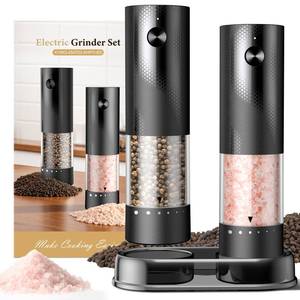 lot 12094 image: Electric Salt and Pepper Grinder Set - Rechargeable Automatic Salt and Pepper Shakers, Kitchen Appliances with External Adjustable Coarseness, Larger Hopper for Cooking, Home Gifts(2 Pack,BlackBlack)