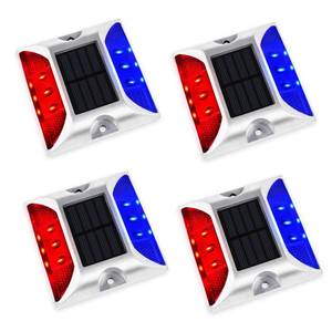 lot 12095 image: Aolyty Solar Driveway Dock Lights, Red Blue LED Road Markers, 4 Pack (Used)