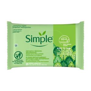 lot 12107 image: Simple Kind to Skin Facial Wipes Gentle and Effective Makeup Remover Cleansing Free from color and dye artificial perfume and harsh chemicals 25 Wipes