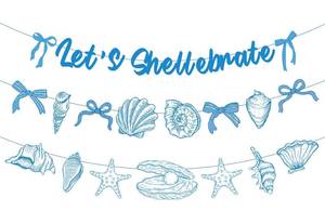lot 12113 image: FYSUIMU 9.8 Ft Blue Bow Starfish Seashell Banner Let�s Shellebrate Ocean Pre-Strung Paper Garland Hanging Ornament for Under The Sea Summer Beach Mermaid Party Home Classroom Wall Decor, 3 Pcs