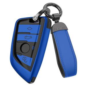 lot 12117 image: Seikuleca For BMW Key Fob Cover Accessories- Matte TPU Key Fob Cover with Leather Keychain for BMW 2 3 4 5 6 7 Series X1 X2 X3 X5 X6 X7 Key and More. (Blue, Model2)