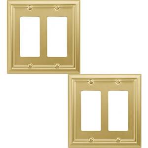 lot 12448 image: OKAWYC Double Decorator Light Switch Cover Adler Metal Wall Plate, 2-Pack Brushed Brass 2 Gang Double Rocker, for Receptacle Dimmer Switch GFCI Outlet Decorative Wallplate, Durable