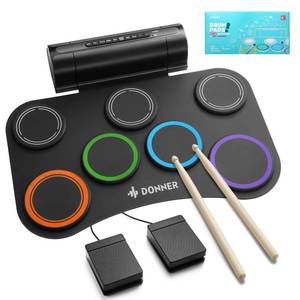 lot 13573 image: Donner Electric Drum Set Upgrated, 7 Pads Electronic Drum Pad Roll Up Quiet Drum Pad Built-in Speaker, 40 Lessons Included, Kids Holiday Christmas and Birthday Gift Instrument Toys(DED-20R) NEW